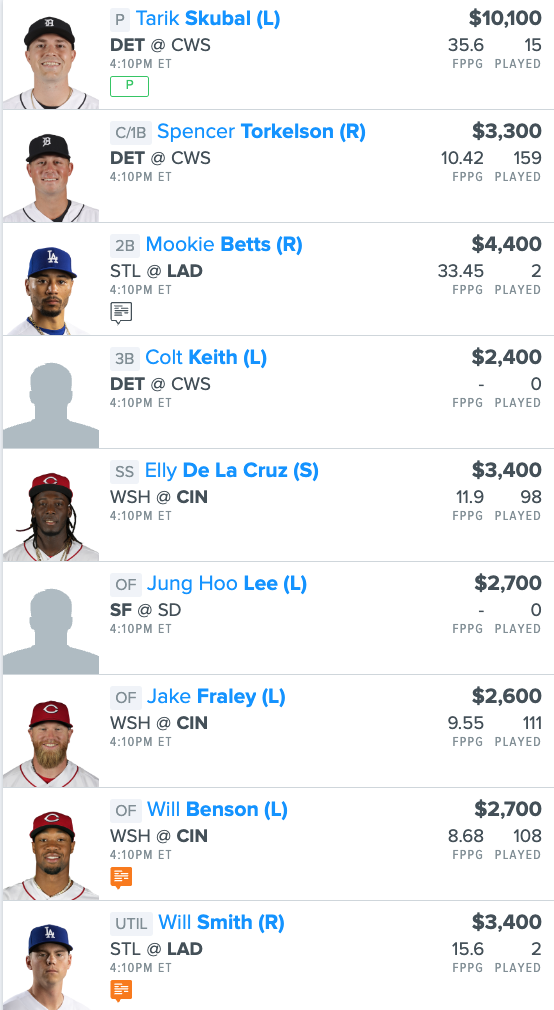 MLB DFS FanDuel Main Slate Lineup, Daily Fantasy Baseball Picks for 3 ...